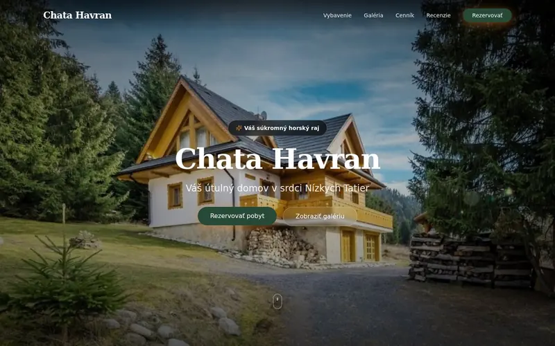 Snímka webu chatahavran.sk